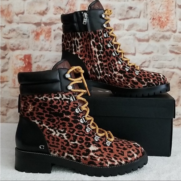 COACH Loren Leather-Trimmed Leopard-Print Tweed Hiking Boots - Picture 3 of 8